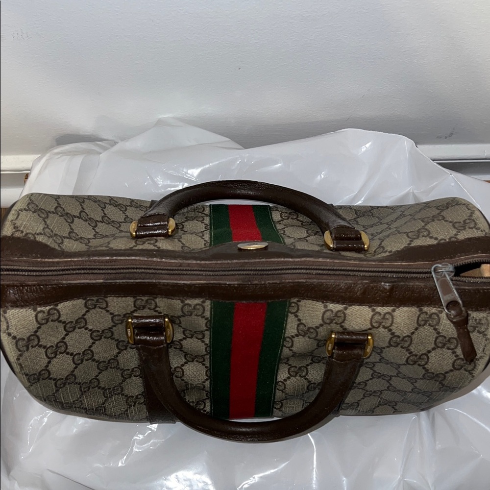 Gucci Monogram Satchel with Red and Green Accents - Picture 8 of 16